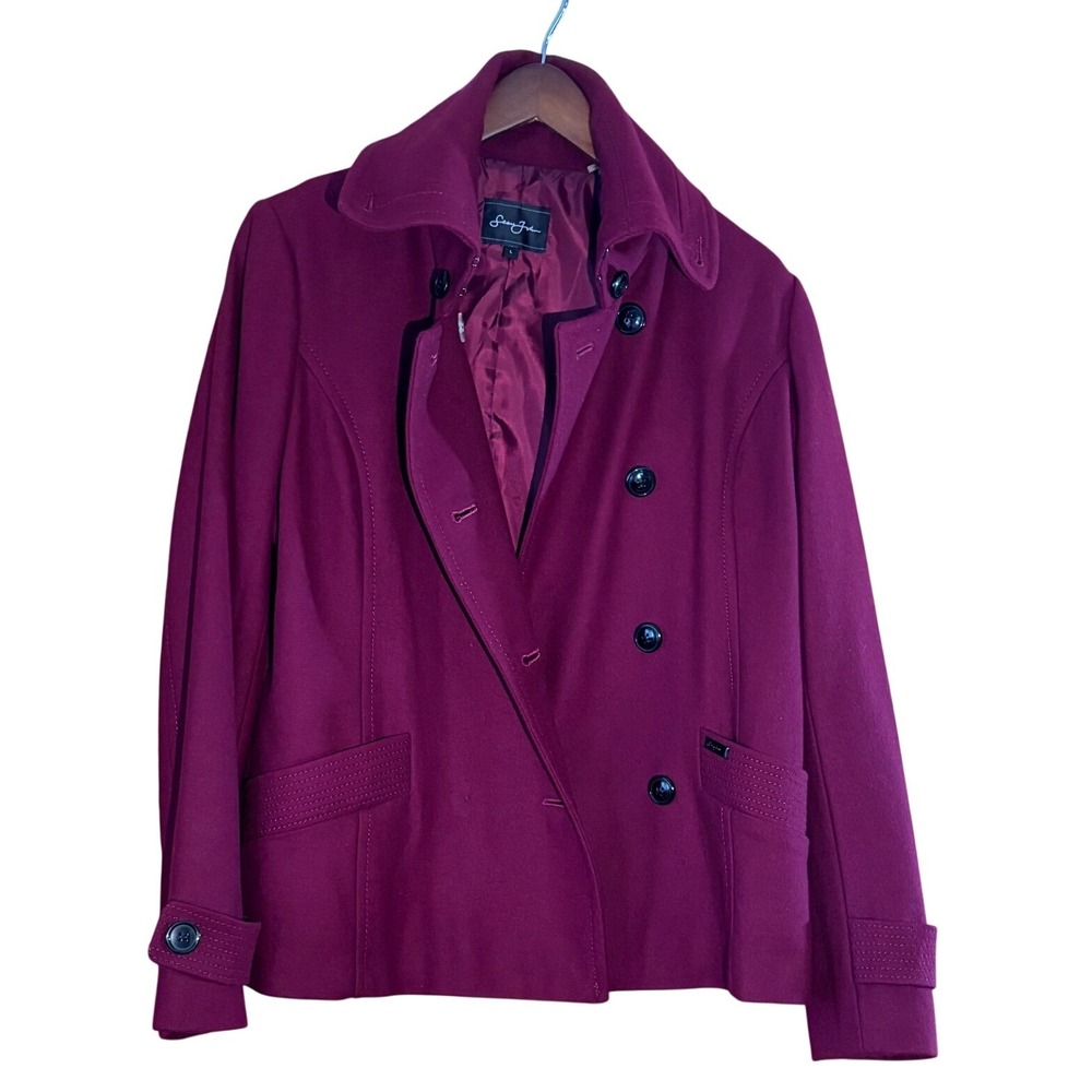 Vintage Sean John Womens Double Breasted Wool Peacoat L Colorful Artsy Business